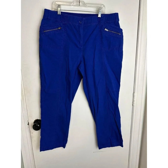 Chico's Royal Blue Canvas Capri Crop Pants S Pockets Women's Size large 12 (2) - Picture 1 of 5